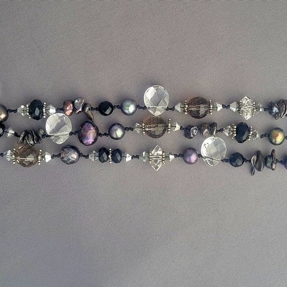 Sterling Silver Fresh Water Pearls with Crystal Necklace - Picture 6 of 6